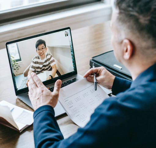 Men in a virtual meeting